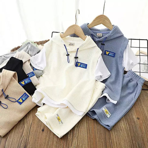 Kids’ Tracksuits - Patchwork Short Sleeve T-Shirt and Shorts Set - Boys and Girls Hoodie - Warms Hoodies